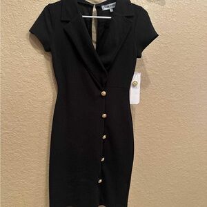 Fashion Nova Black Mini Dress with Gold Buttons